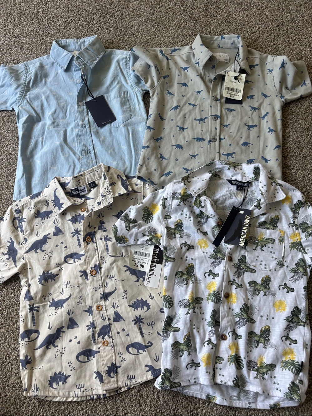Assorted Boys' Short-Sleeve Button Shirts — Blue, Cream, White Prints
